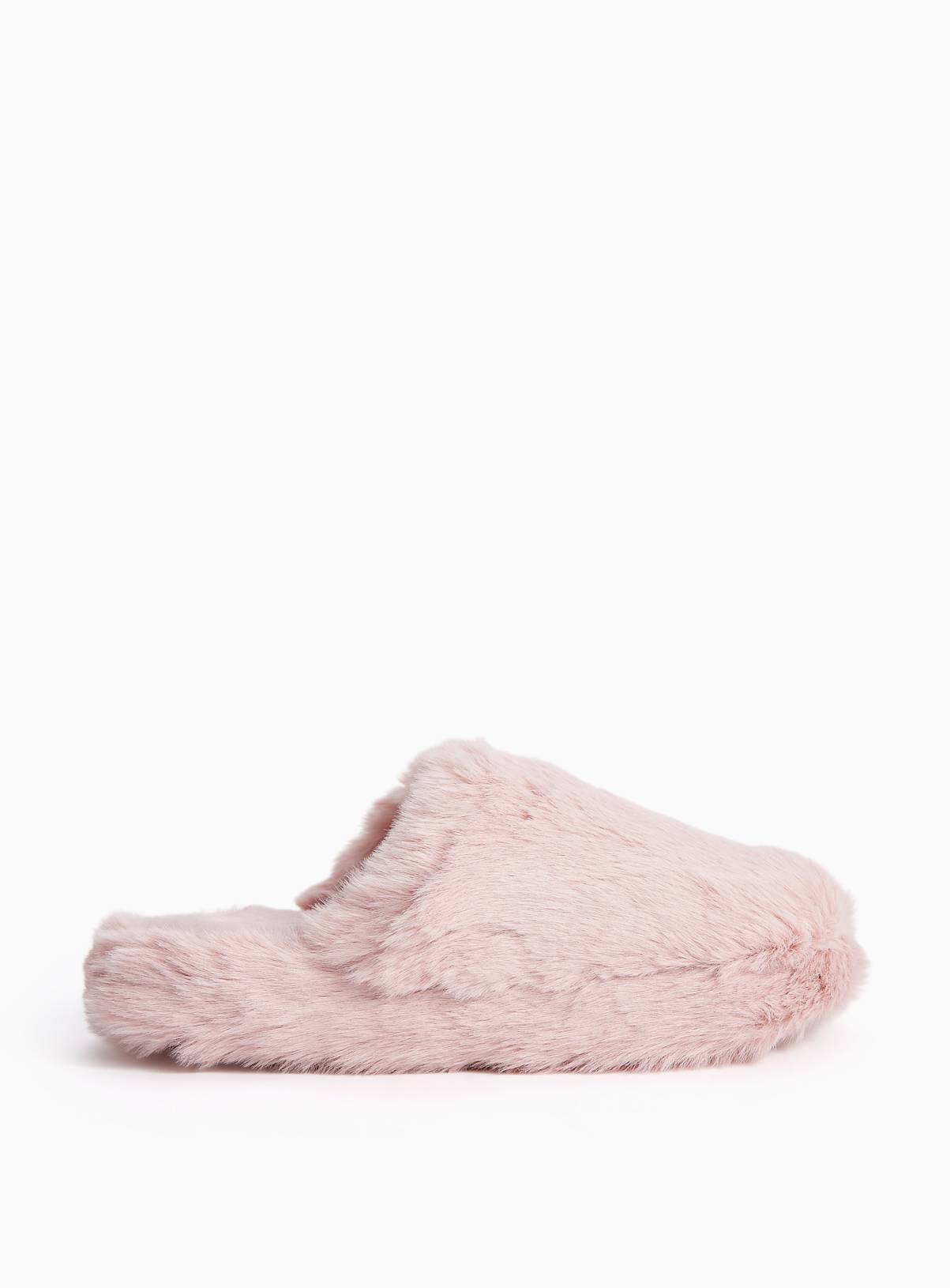 Pink Plush Faux Fur Mule Slippers L - Image 2